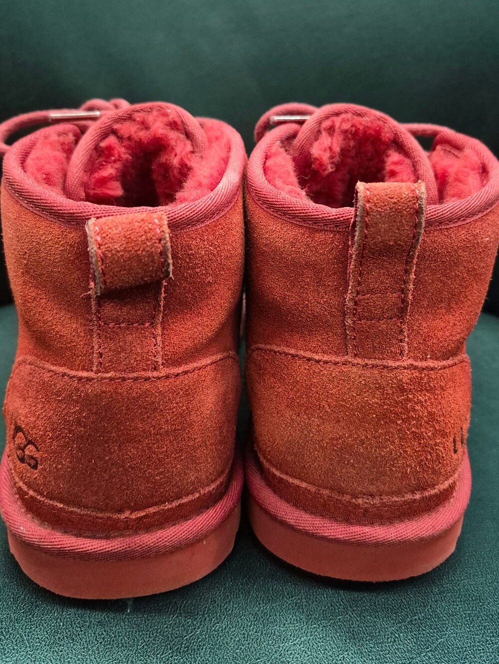 UGG Red Suede Lace-Up Ankle Boots - Picture 2 of 7